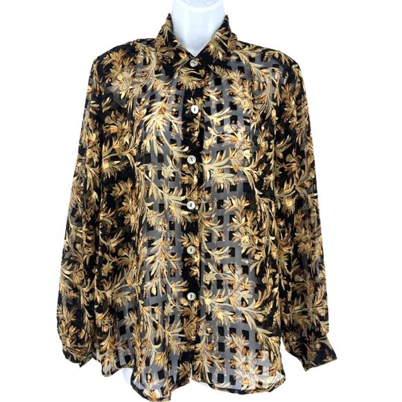 Vtg Y2K Richard Kristall Sheer Button Top Sz M Festival Fairy Grunge Whimsigoth - Picture 1 of 12